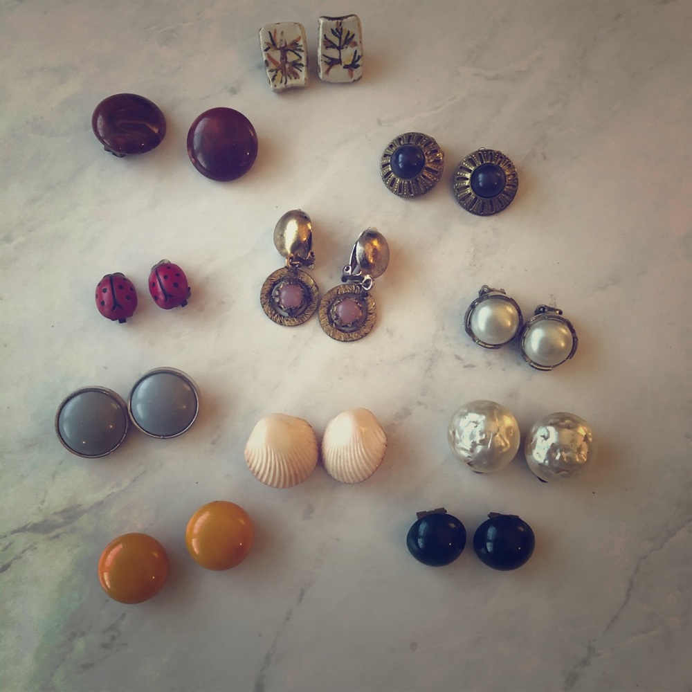 11-pair lot of vintage clip-on earrings